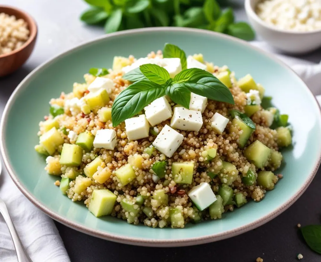 Salade de Quinoa Rafraîchissante au Concombre, Feta et Menthe