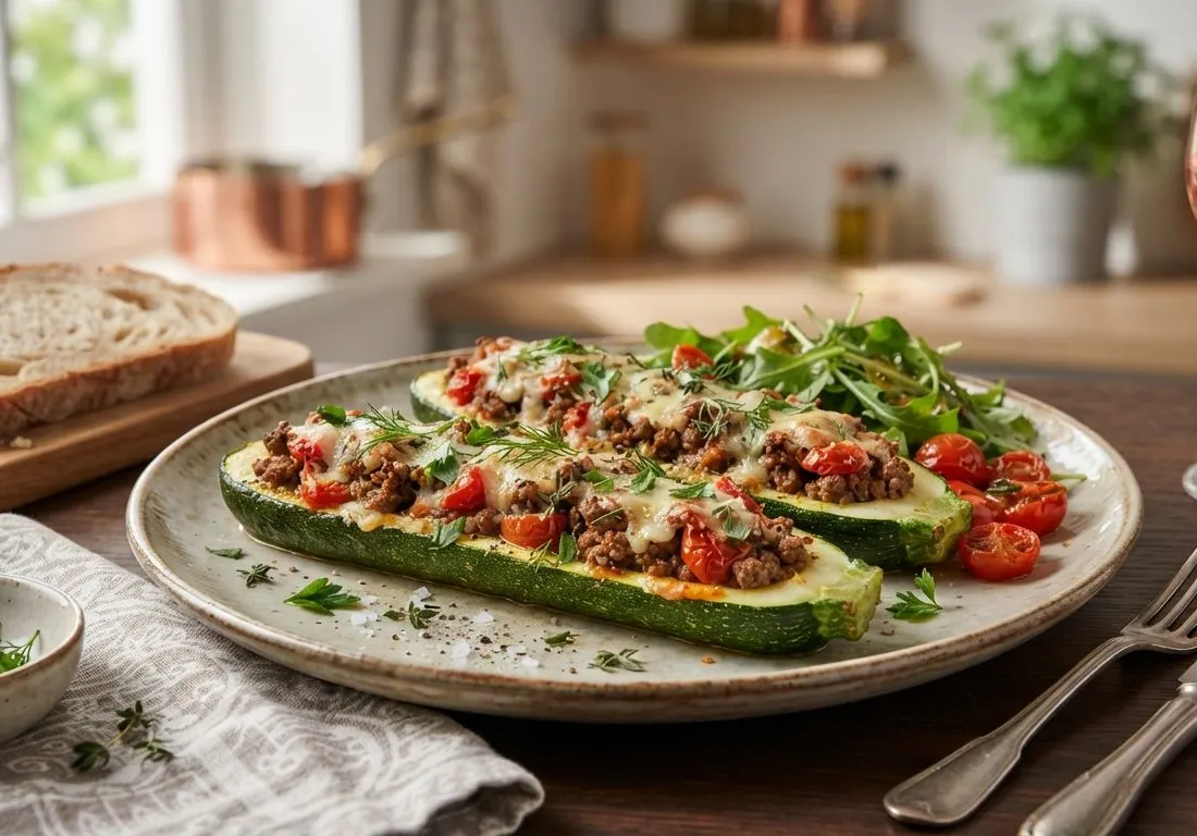 Courgettes farcies au haché de bœuf et herbes fraîches