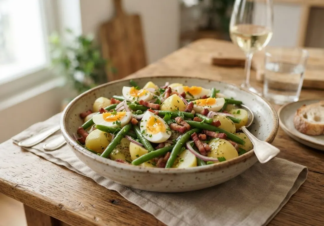 Salade paysanne de pommes de terre aux haricots verts et œufs durs