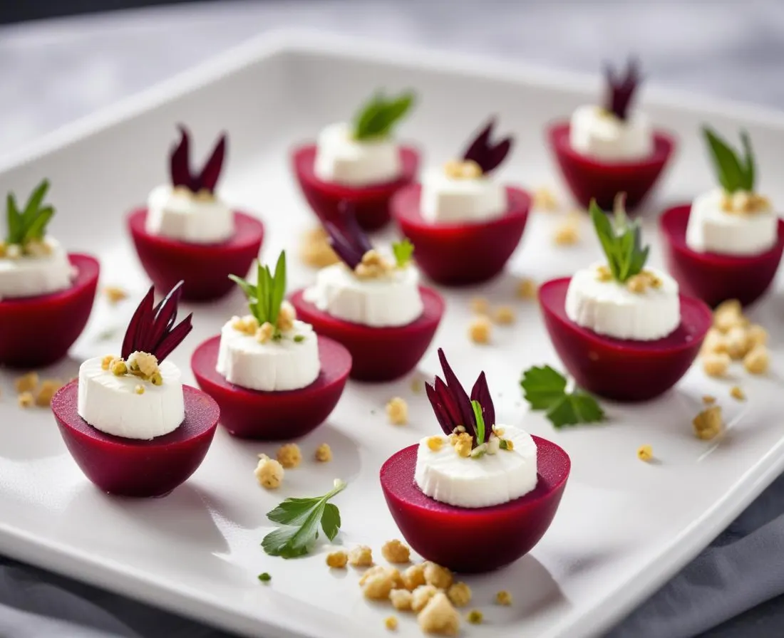 Amuse-bouche de betteraves marinées et chèvre frais