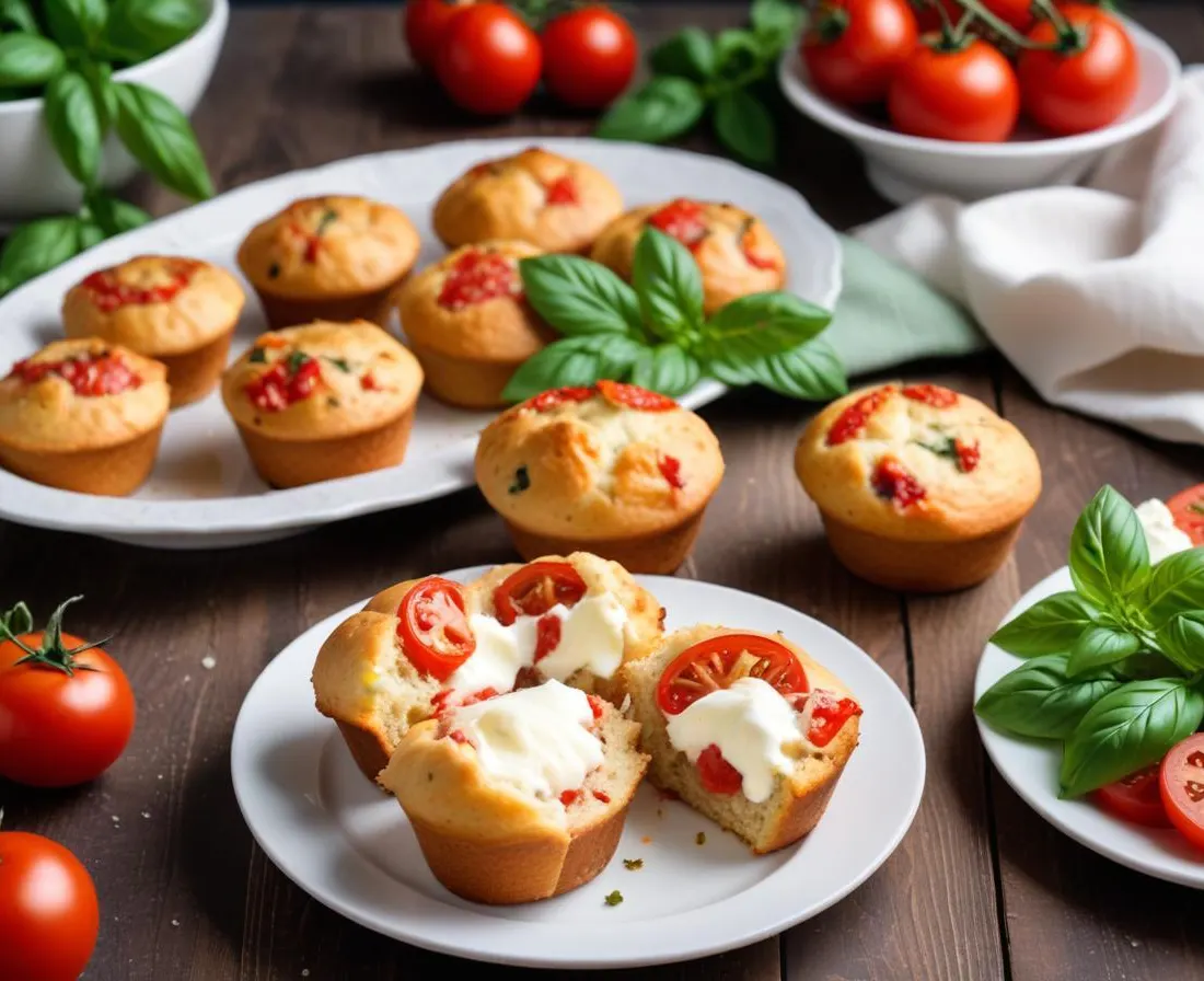 Muffins Tomate, Mozzarella et Basilic