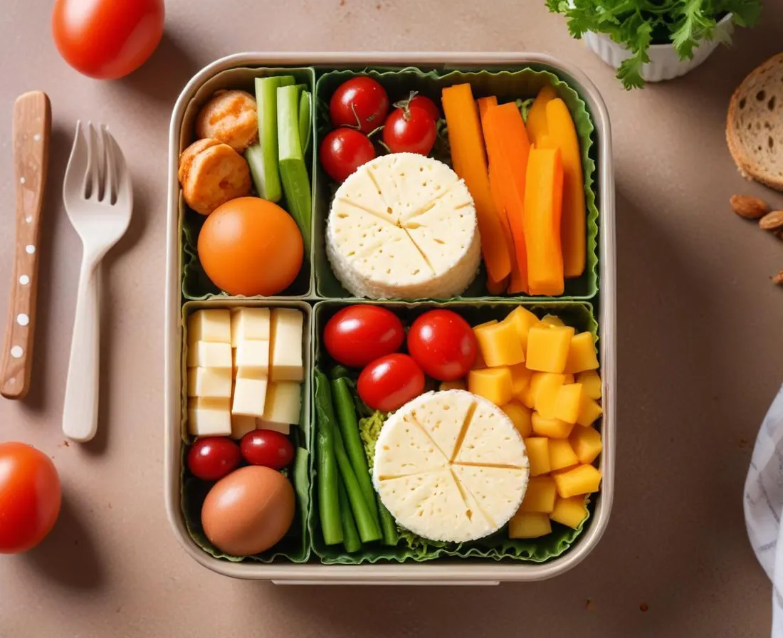 Bento Énergisant : Œufs Durs, Légumes Croquants et Fromage