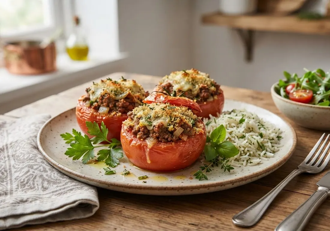 Tomates farcies à la chair de bœuf et herbes fraîches