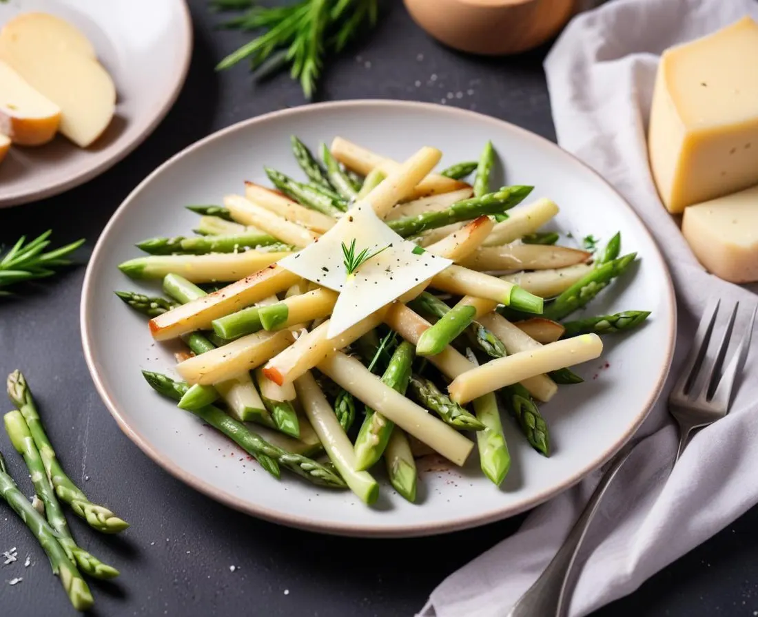 Salade printanière d'asperges, œuf mollet et parmesan