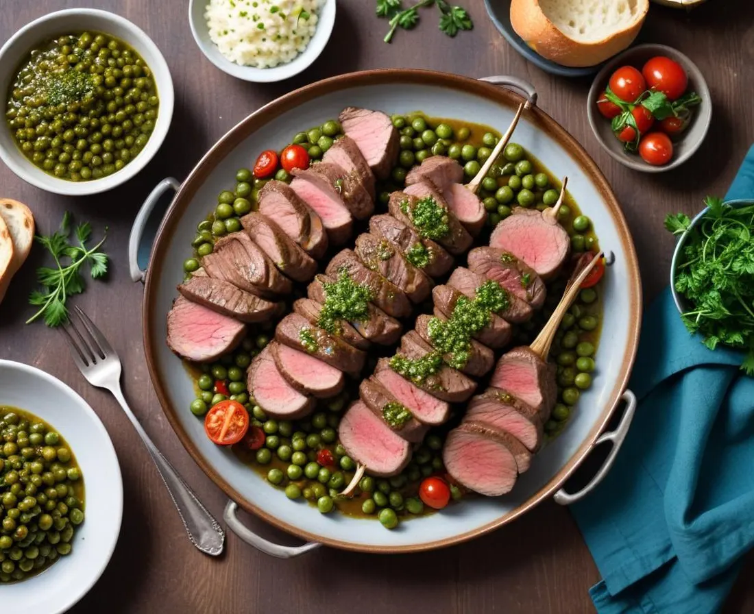 Côtelettes d'agneau grillées à la chimichurri avec petits pois printaniers