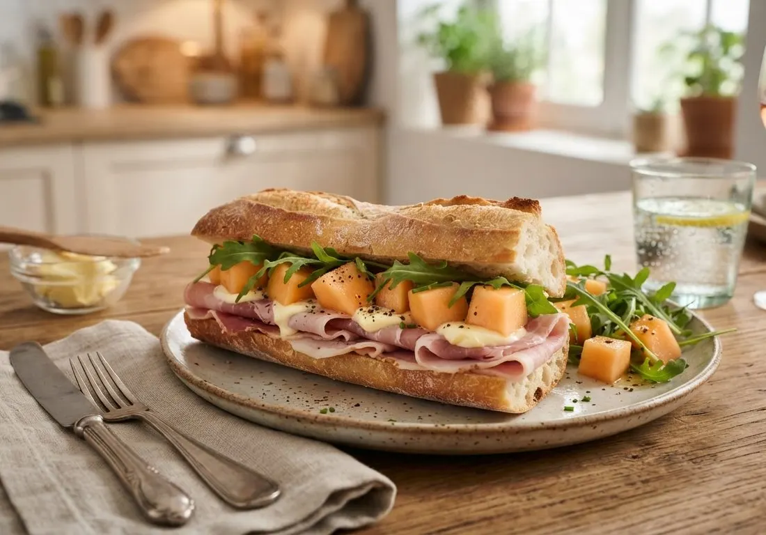 Baguette Croustillante au Jambon, Beurre de Ferme et Melon Frais