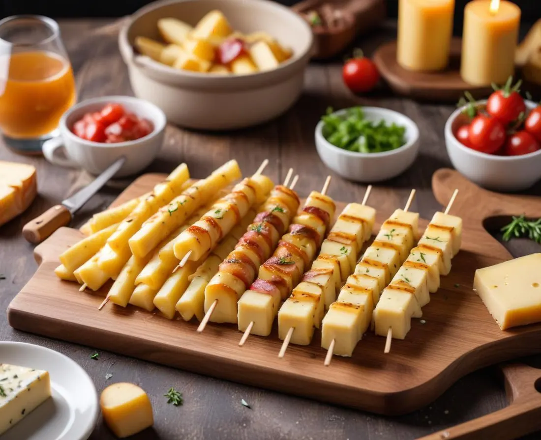 Brochettes de fromage à raclette et pommes de terre