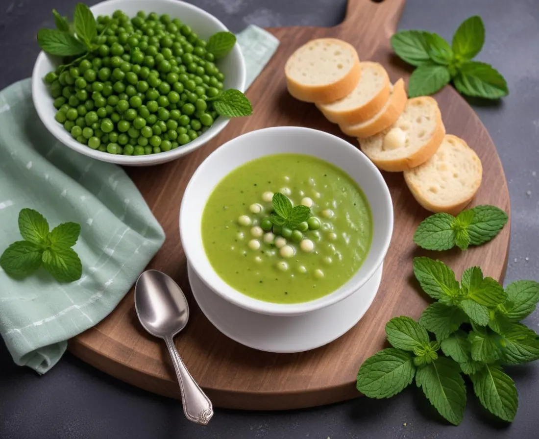 Velouté printanier de petits pois à la menthe