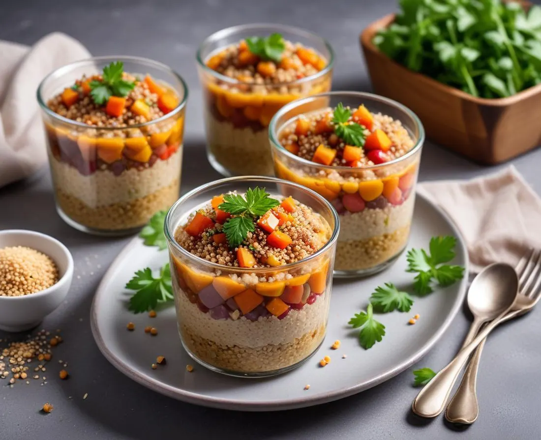 Verrines de Quinoa, Légumes Croquants et Vinaigrette au Sésame