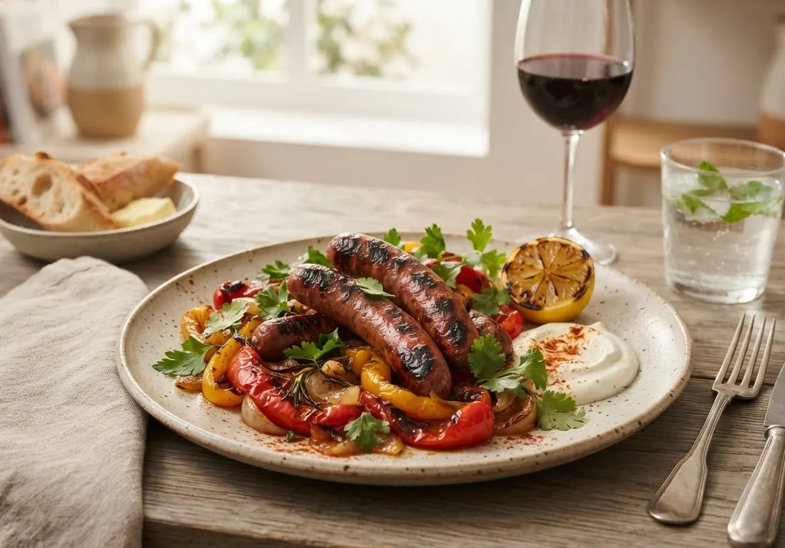Barbecue de merguez et poivrons fondants