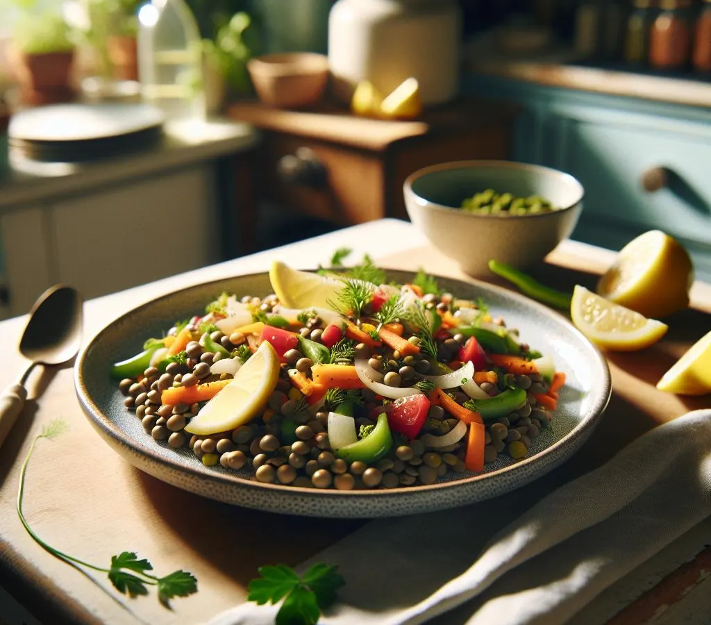 Salade de lentilles aux légumes d'hiver et vinaigrette au citron