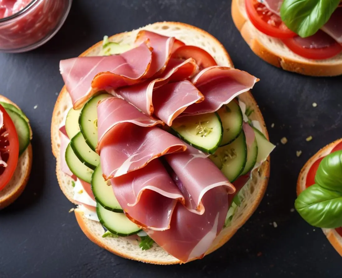 Sandwich gourmand au jambon de pays et cornichons