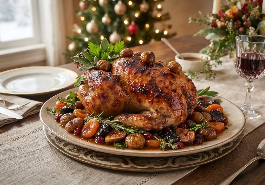 Chapon aux Marrons et Fruits Secs, Cuisine d'Hiver Festive