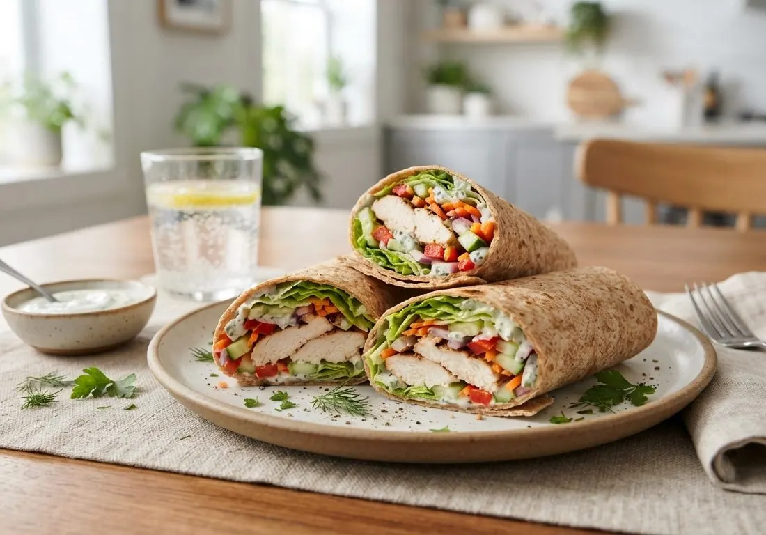 Wrap de poulet et crudités