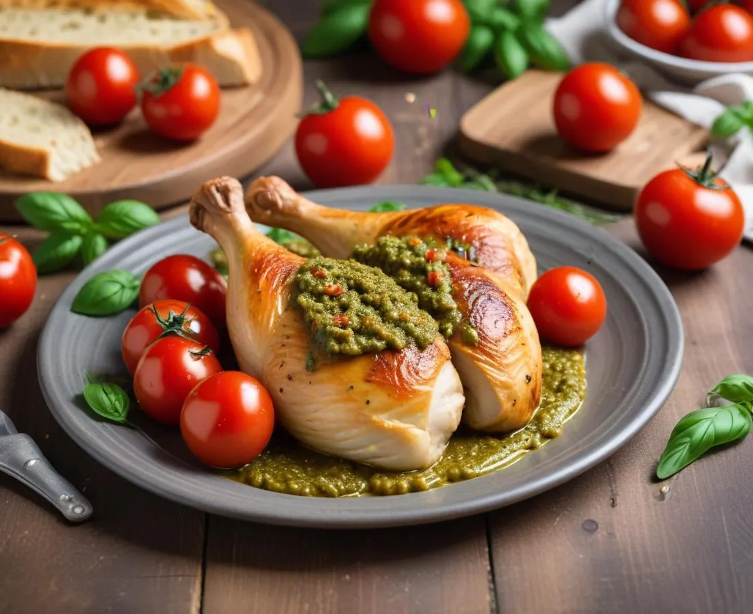 Pinsa Poulet Pesto et Tomates Confites
