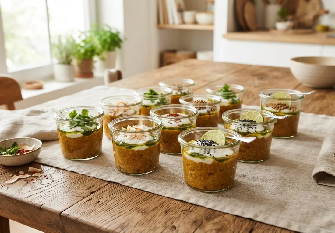 Verrines de Lentilles Corail au Curry et Crème de Coco (x14)