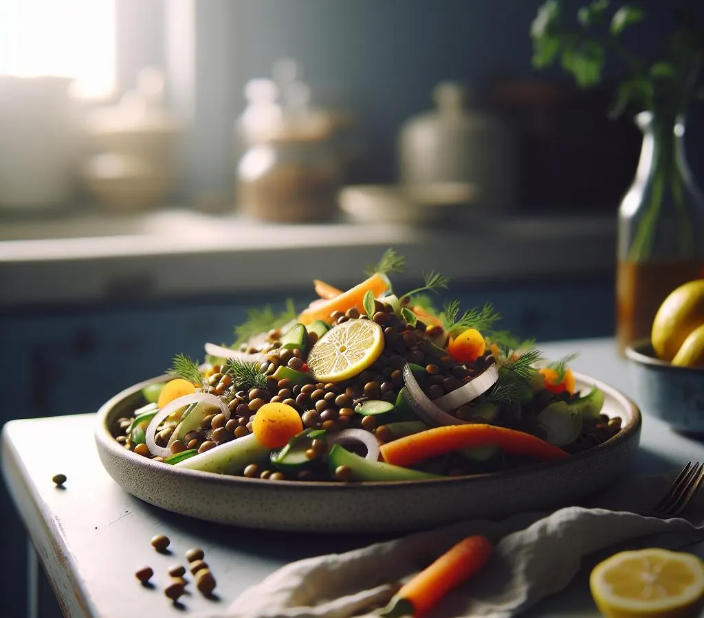 Salade de lentilles aux légumes d'hiver et vinaigrette au citron