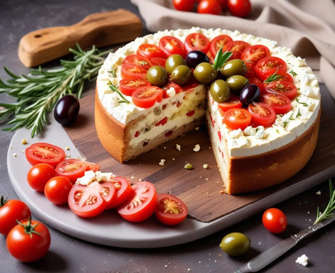 Cake salé aux olives, feta et tomates séchées