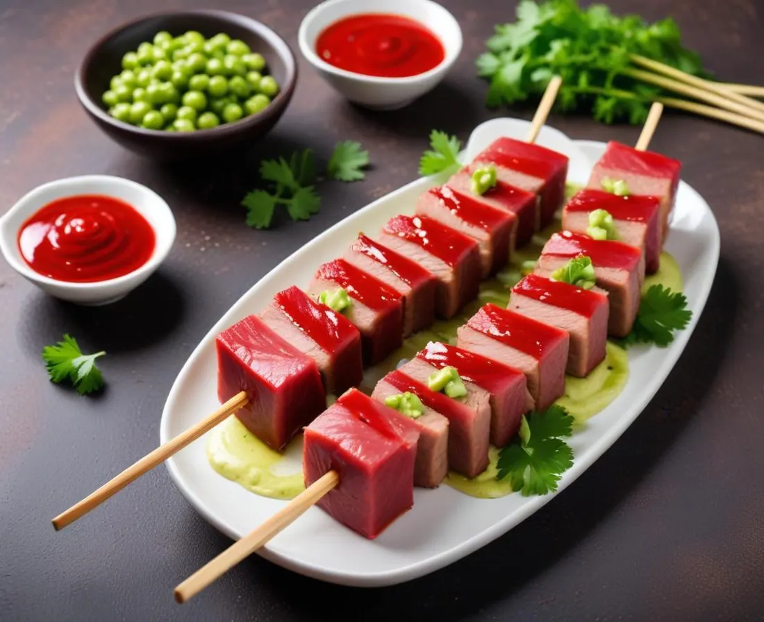 Brochettes de Thon Rouge Mariné Sauce Soja et Wasabi