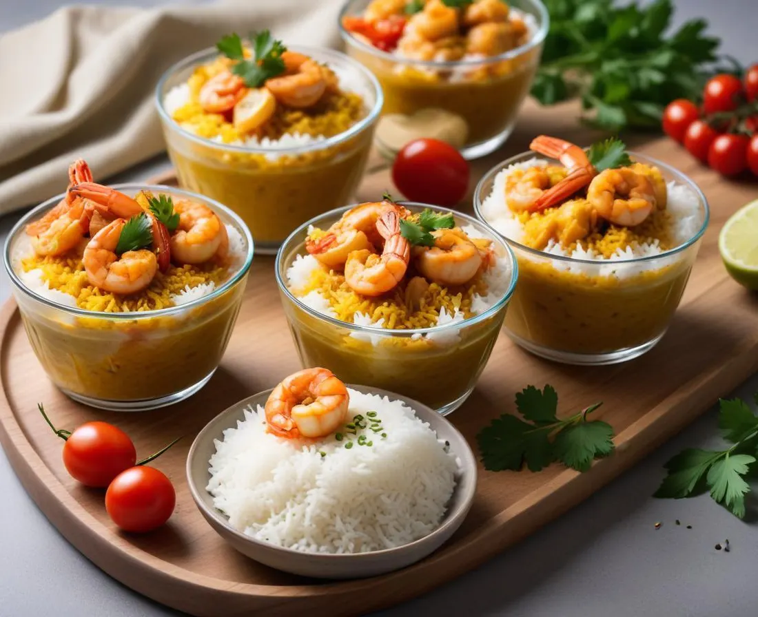 Verrines Exotiques aux Crevettes, Curry et Riz Basmati