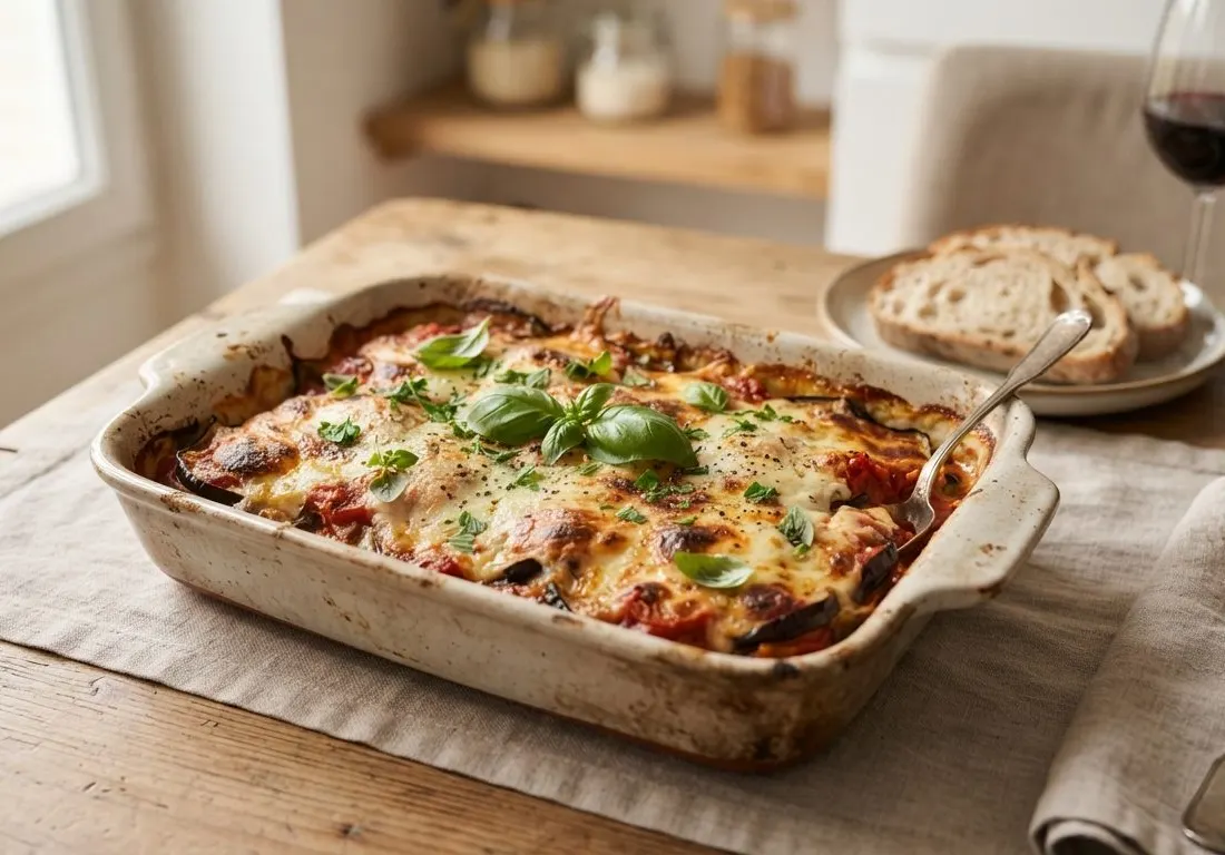 Gratin d'aubergines à la tomate et mozzarella