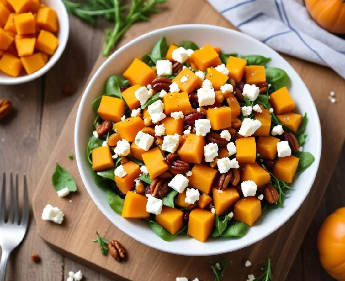 Salade tiède de butternut, feta et noix