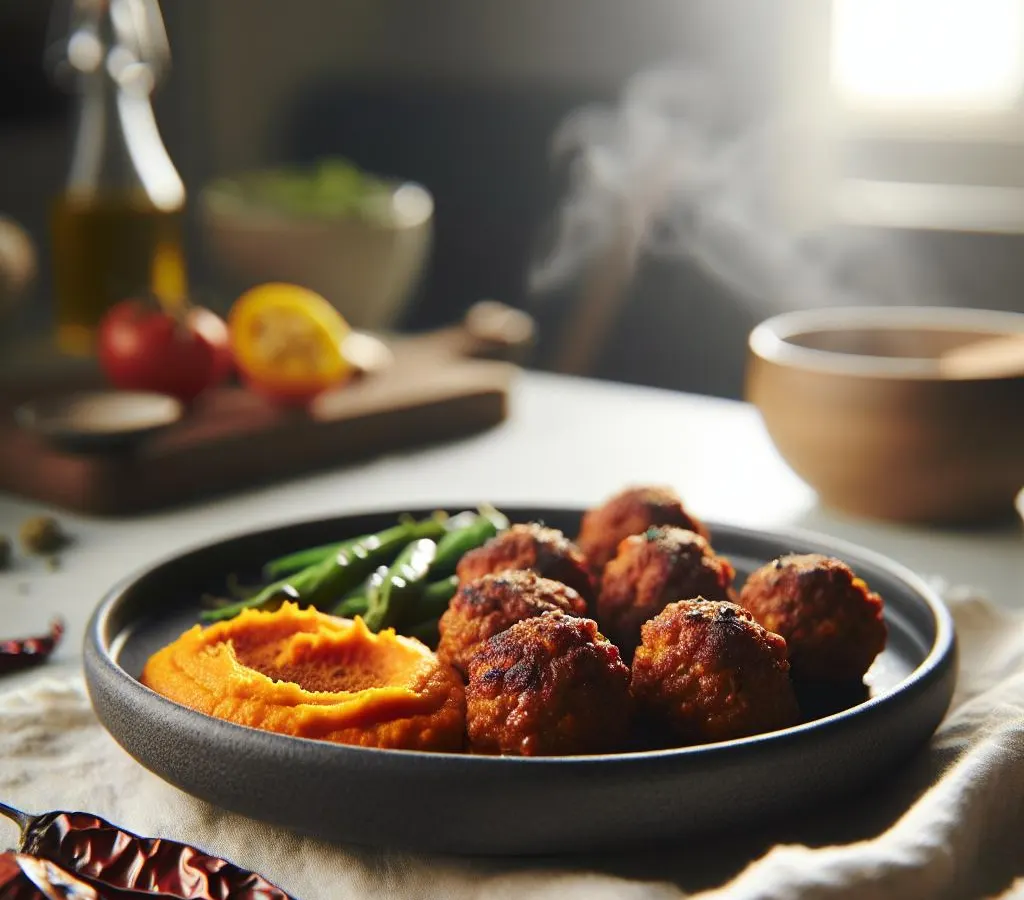 Boulettes de viande aux épices douces et purée de patates douces