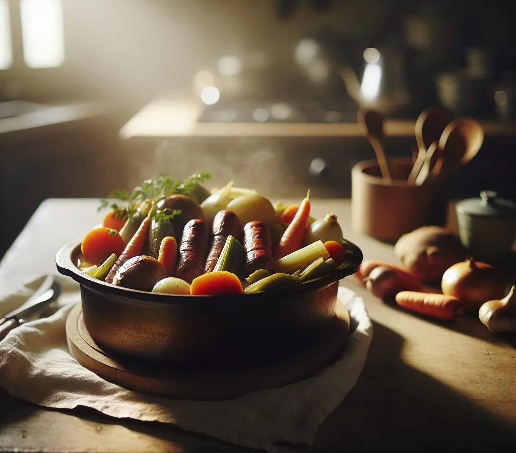 Pot-au-feu de légumes racines et saucisses de campagne
