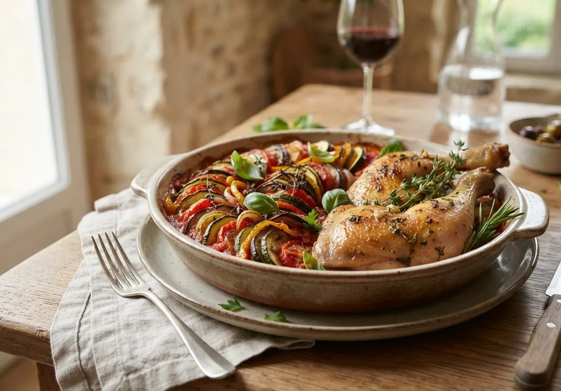 Ratatouille provençale et ses cuisses de poulet rôti aux herbes
