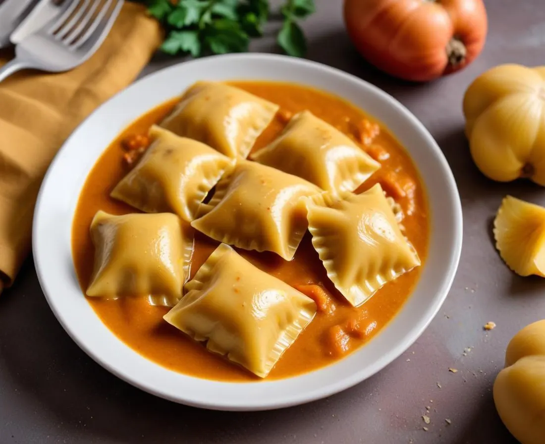 Raviolis de Patate Douce à la Noix de Coco et Curry Rouge