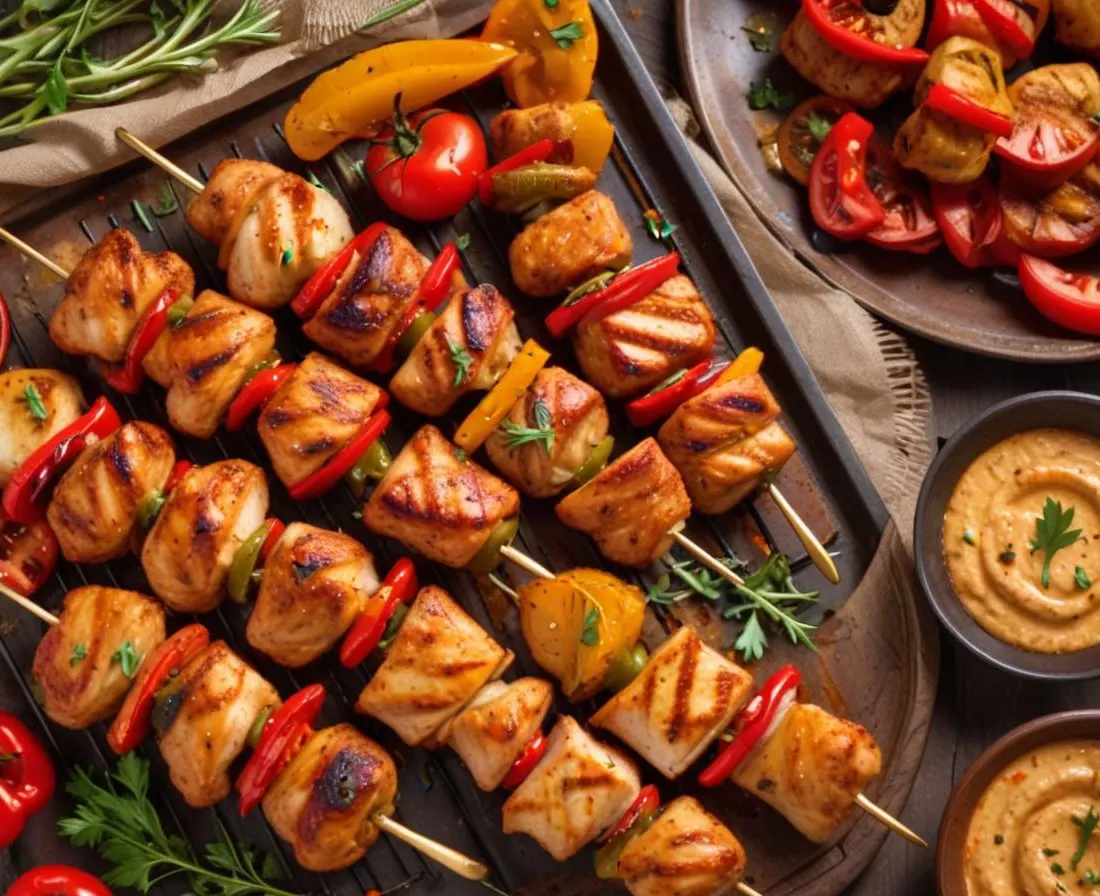 Brochettes de poulet aux épices cajun et poivrons grillés