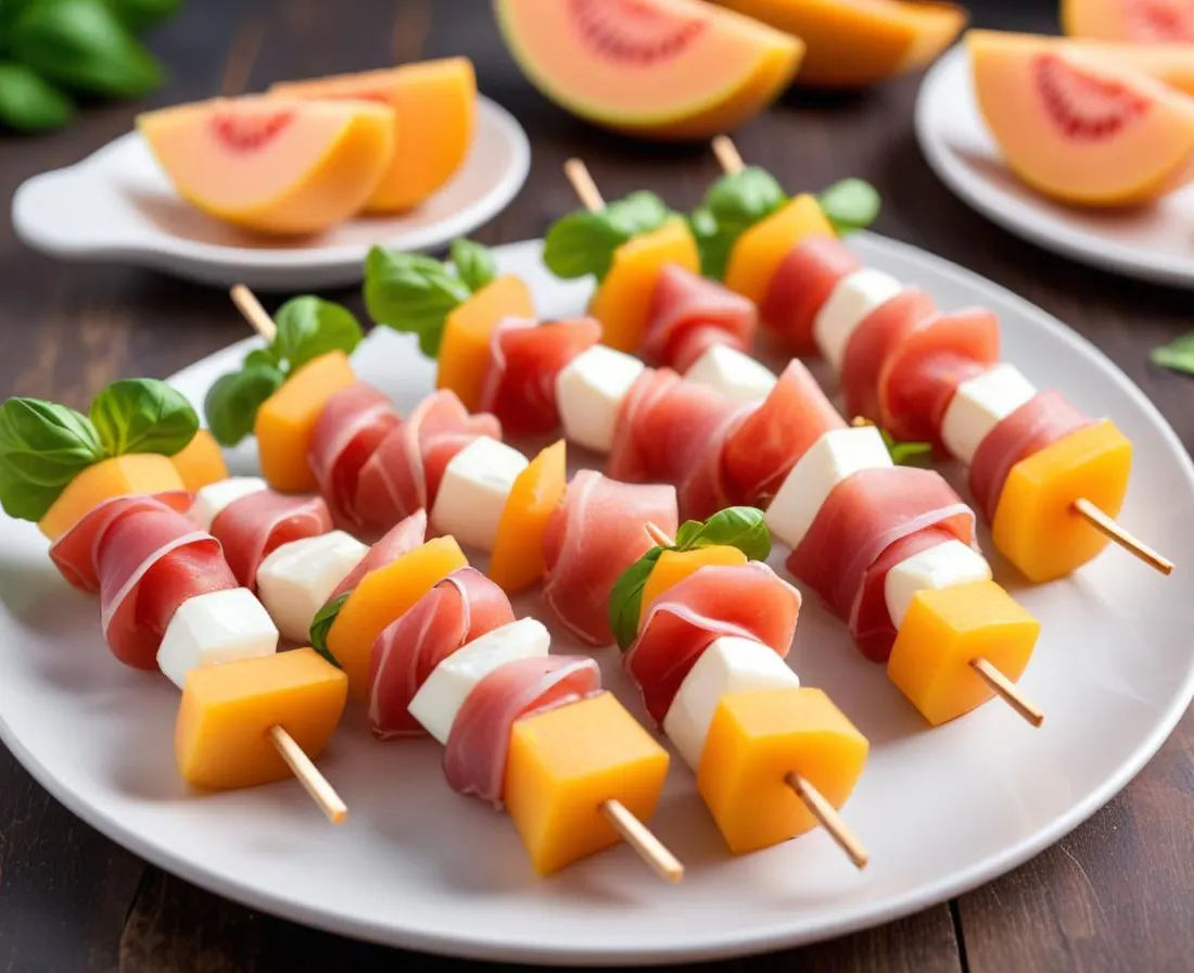 Mini Brochettes Melon, Jambon Cru et Mozzarella