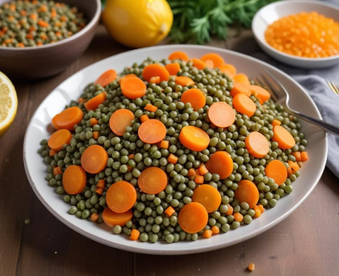 Salade de lentilles, carottes râpées et vinaigrette citronnée