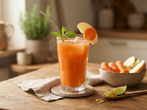 Jus frais de pomme, carotte et gingembre