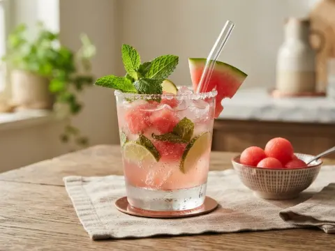 Mocktail pétillant à la pastèque et menthe fraîche