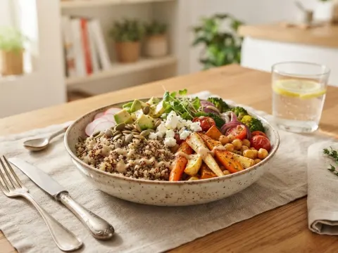 Bowl de quinoa et légumes rôtis