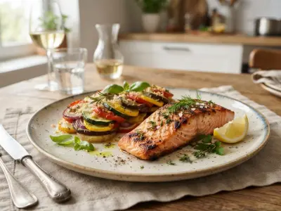 Saumon grillé et tian de légumes