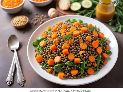 Salade de lentilles, carottes râpées et vinaigrette légère
