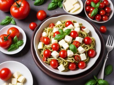 Salade de pâtes au pesto, tomates cerises et mozzarella (à emporter)