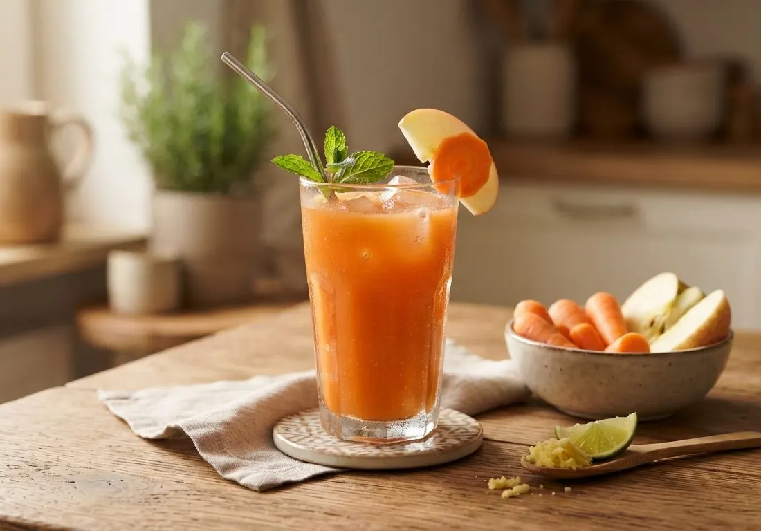 Jus frais de pomme, carotte et gingembre