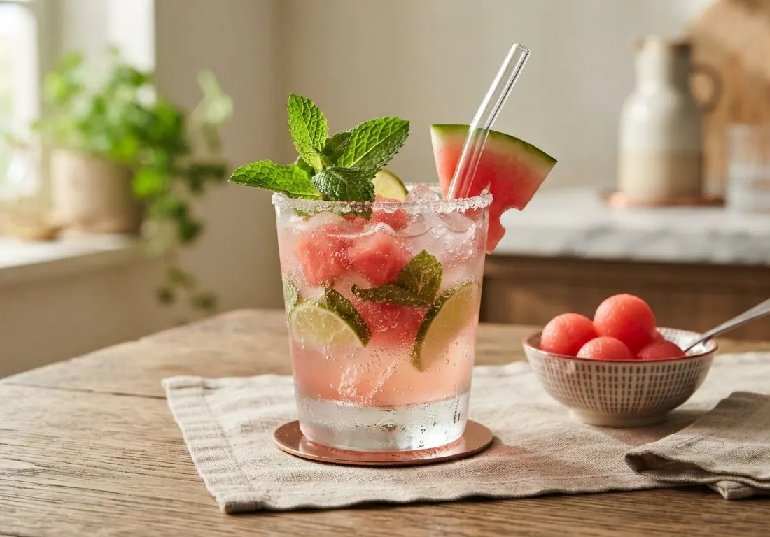 Mocktail pétillant à la pastèque et menthe fraîche