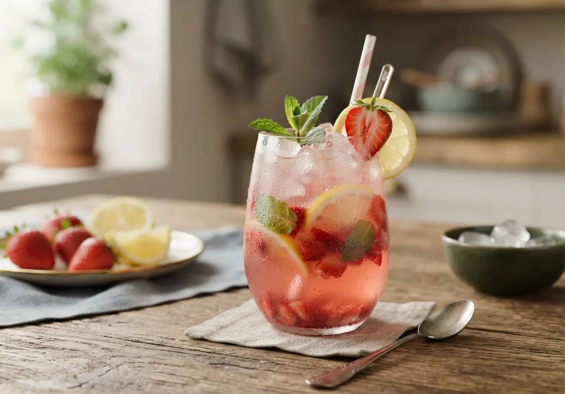 Limonade artisanale rafraîchissante aux fraises et au citron