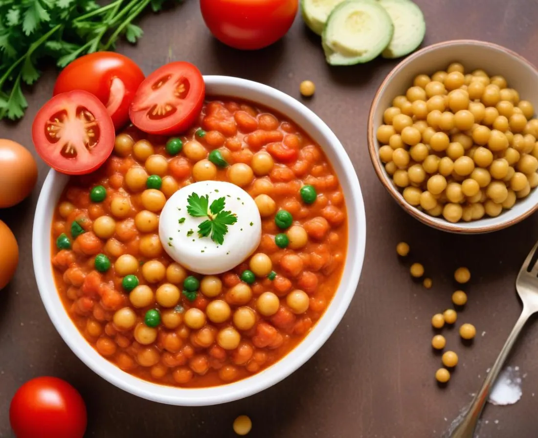 Purée de Pois Chiches aux Tomates et Œufs