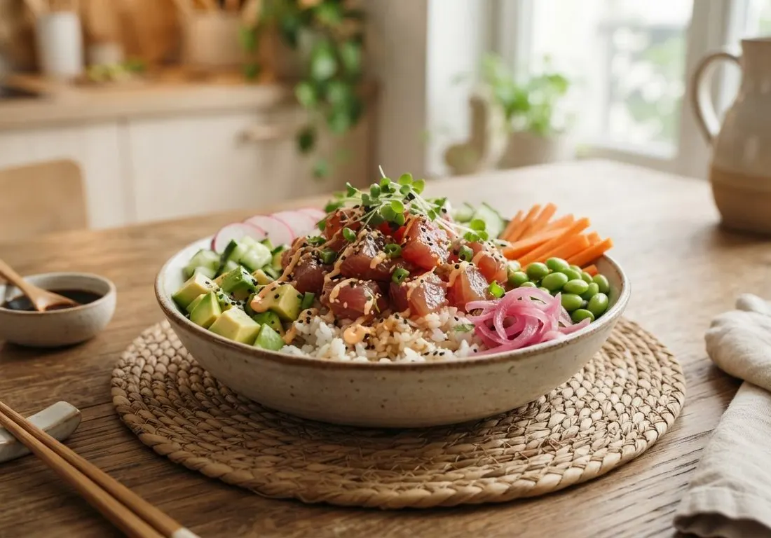 Bowl de riz, thon et crudités