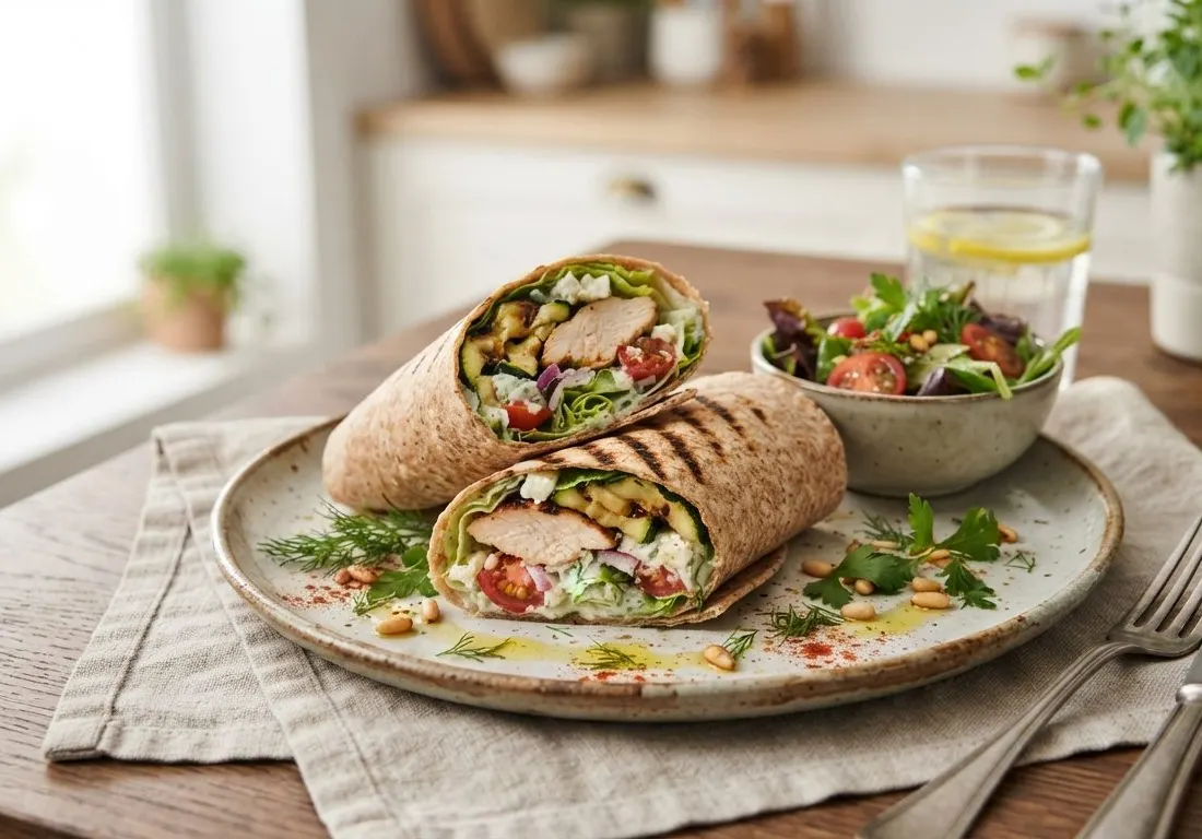 Wrap au poulet et courgettes grillées