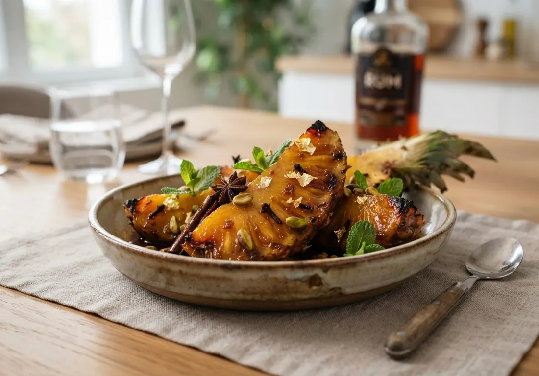 Ananas rôti à la cassonade, épices et rhum