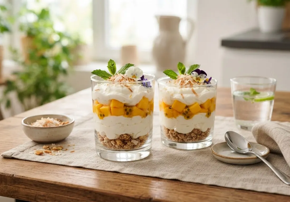 Verrines fraîcheur au skyr, mangue et noix de coco