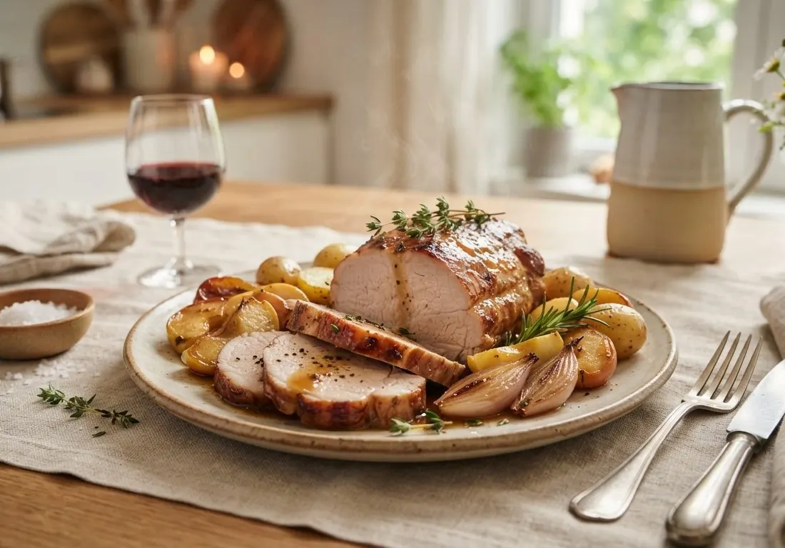 Rôti de porc aux pommes